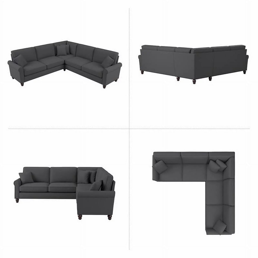 Charcoal Gray Herringbone Fabric L Shaped Sectional Couch L8860