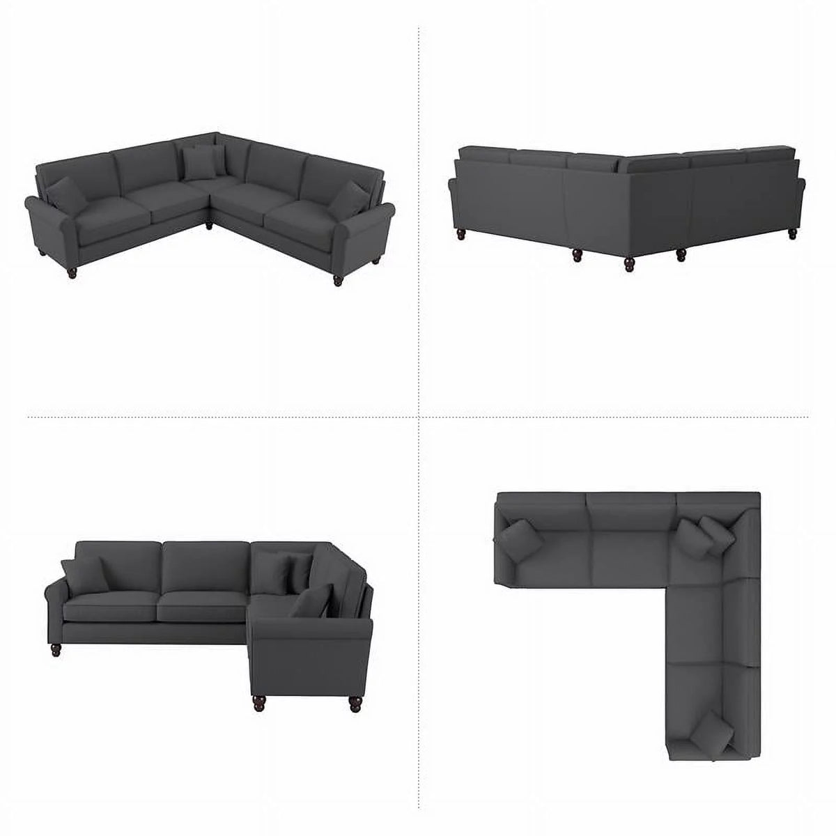 Charcoal Gray Herringbone Fabric L Shaped Sectional Couch L8860
