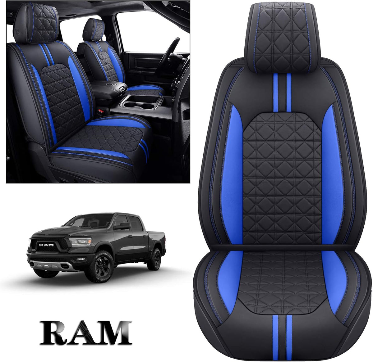 Black Faux Leather Front Seat Covers for Dodge RAM Pickup E756