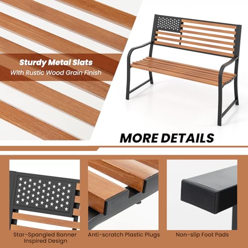 50” 2-Person Metal Patio Bench with Flag Pattern Backrest G546