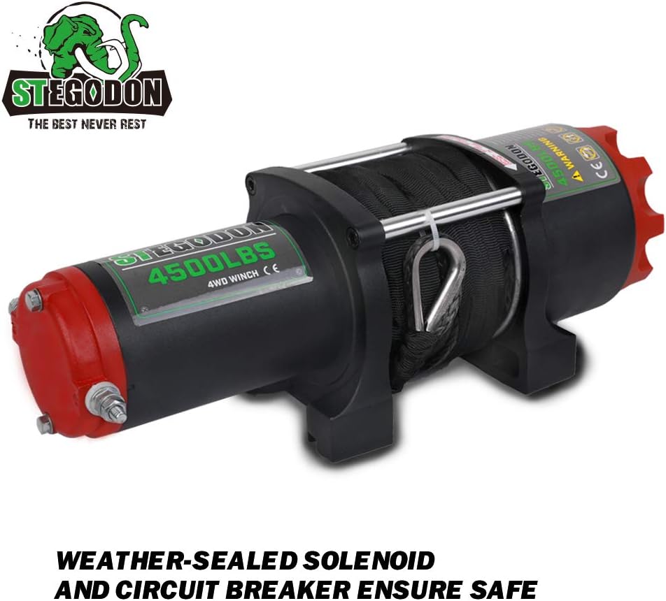 Black 4500 lb. 12V Synthetic Rope Electric Winch with Wireless Remotes and Wired Handle W5730