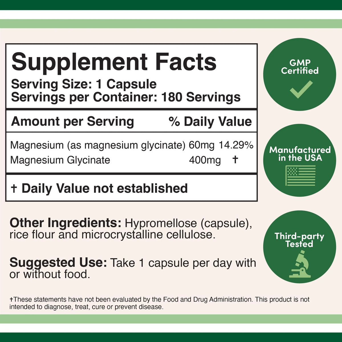 Magnesium Glycinate 400mg, 180 Capsules S9138