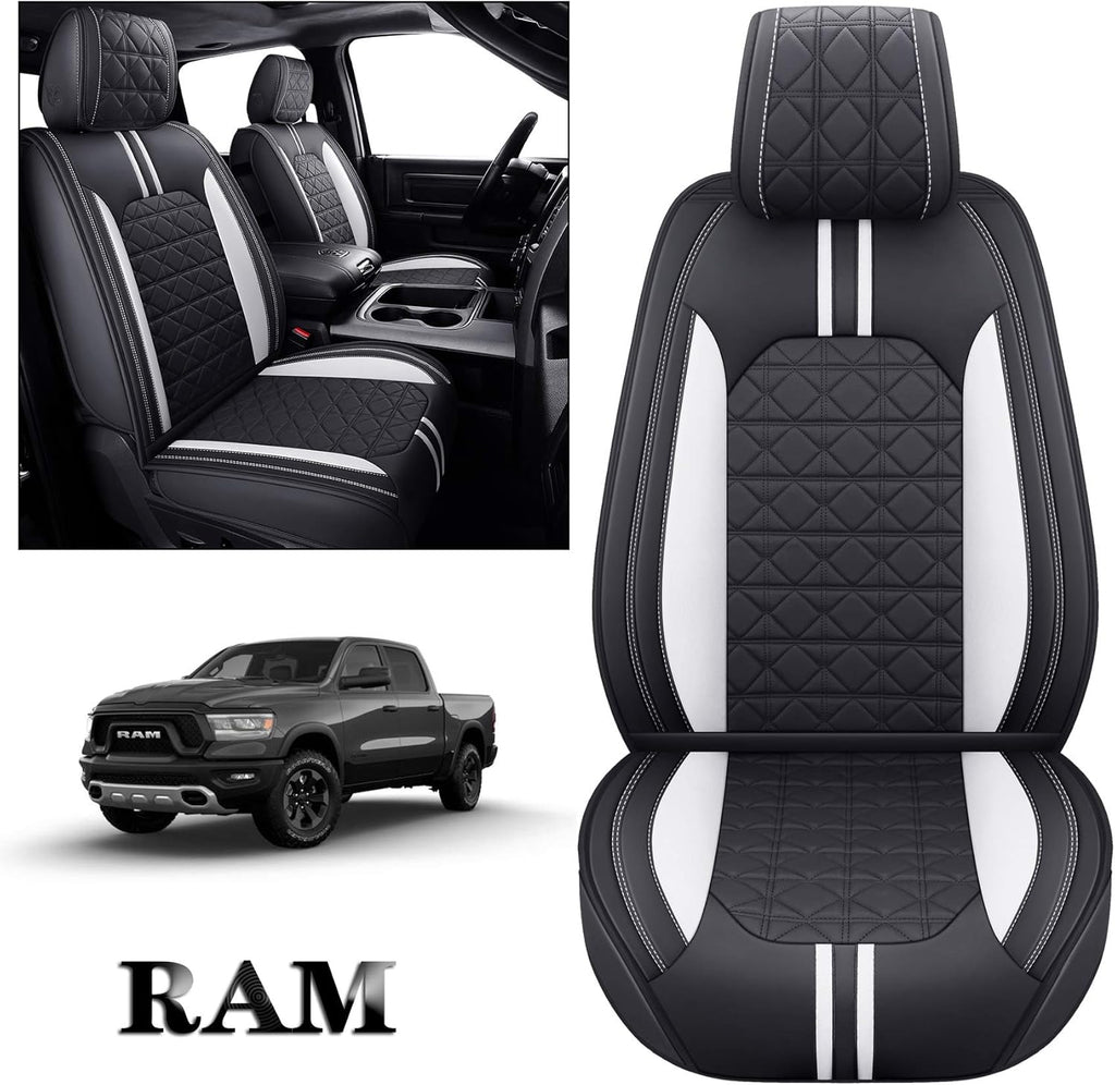 Black Faux Leather Front Seat Covers for Dodge RAM Pickup E756