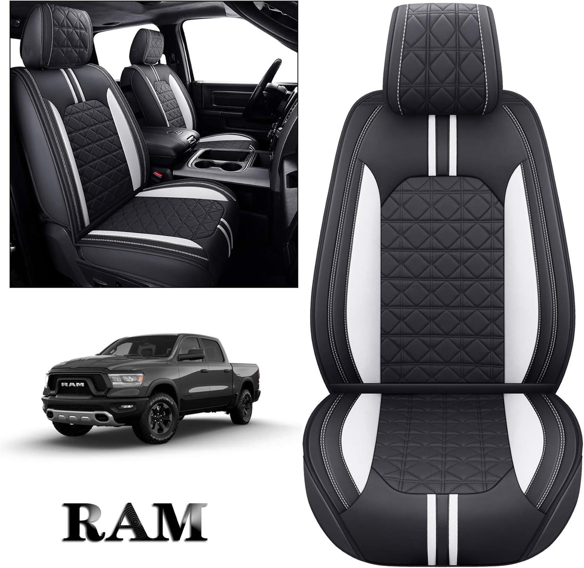 Black Faux Leather Front Seat Covers for Dodge RAM Pickup E756