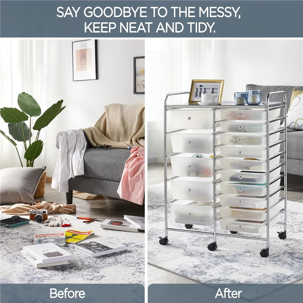 15 Drawer Rolling Storage Bin with Metal Frame Y7259