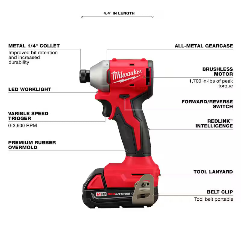 18-Volt Lithium-Ion Compact Brushless Cordless 1/4 in. Impact Driver Kit with 2.0 Ah Battery E31242