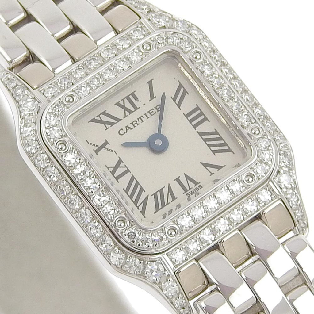 Pre-Owned Mini Panthère Diamond Bezel K18 White Gold Quartz Analog Display Silver Dial Watch S840143