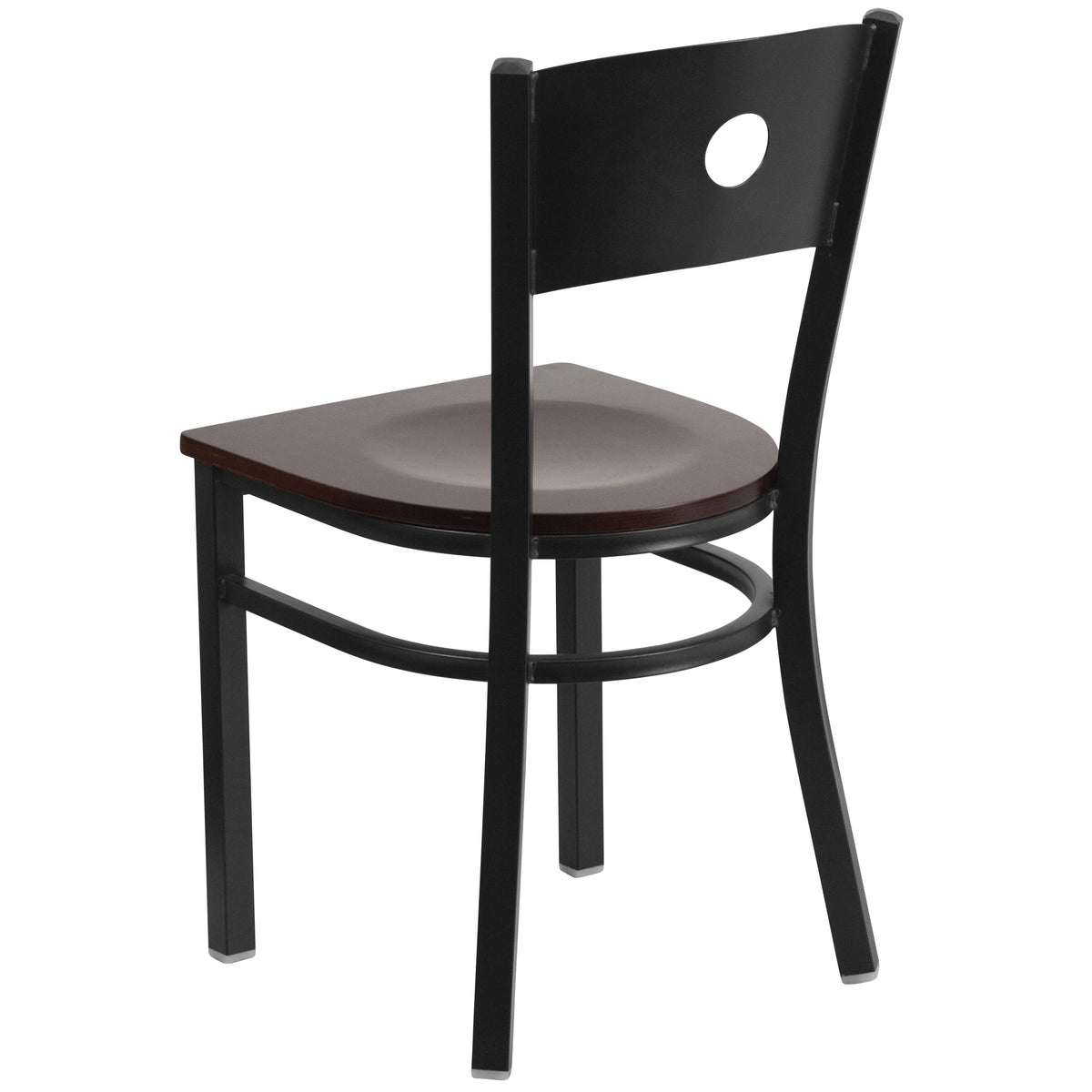 Black Circle Back Metal Restaurant Chair with Walnut Wood Seat S504717