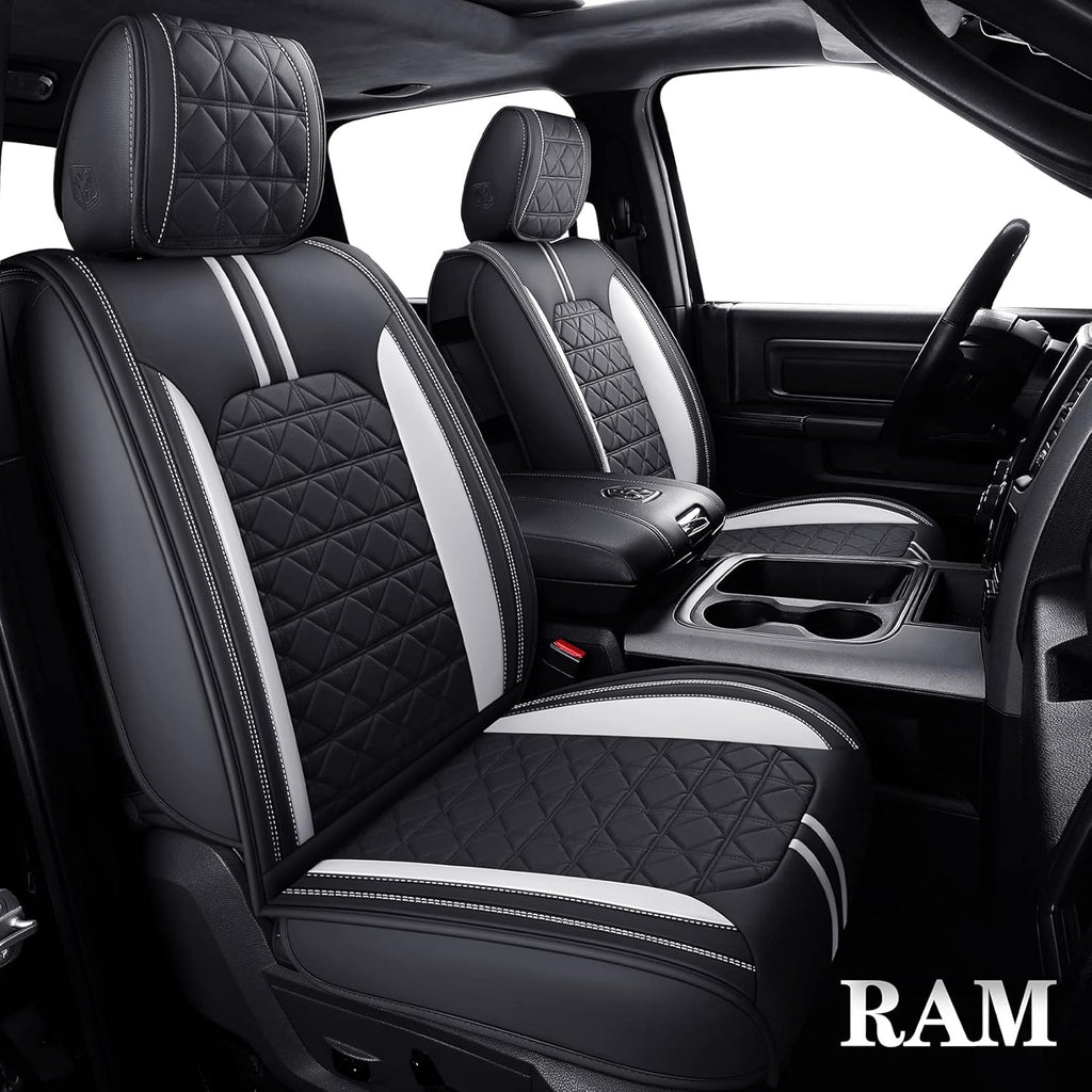 Black Faux Leather Front Seat Covers for Dodge RAM Pickup E756