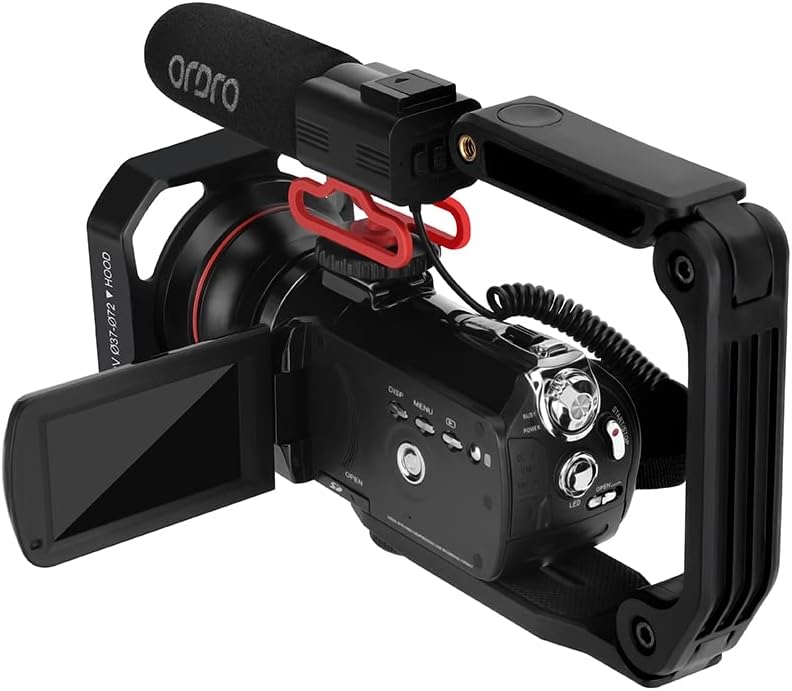 4K Camcorder with Compact Directional Microphone, 37mm Wide Angle Lens, Lens Hood, Foldable Handheld Stabilizer, 32GB SD Card P81099