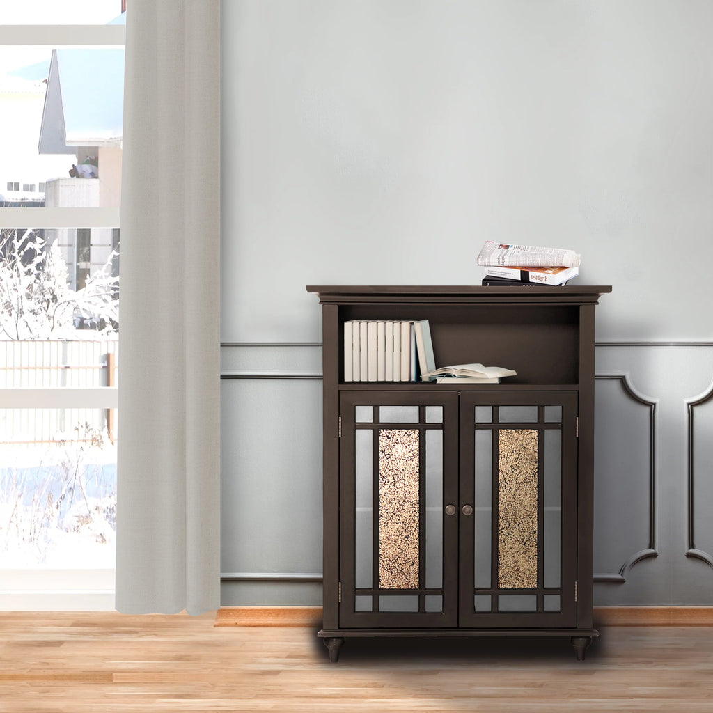 Wooden Bathroom Floor Cabinet with Glass Doors Y41824