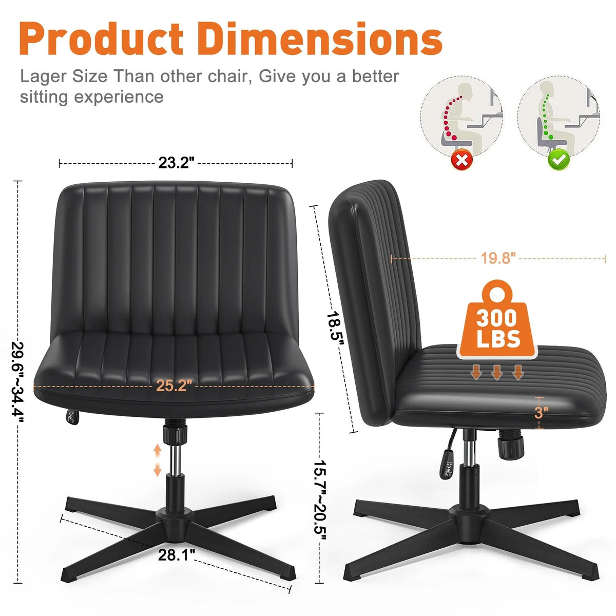 Armless Criss Cross Legged Adjustable Swivel Office Desk Chair I6659