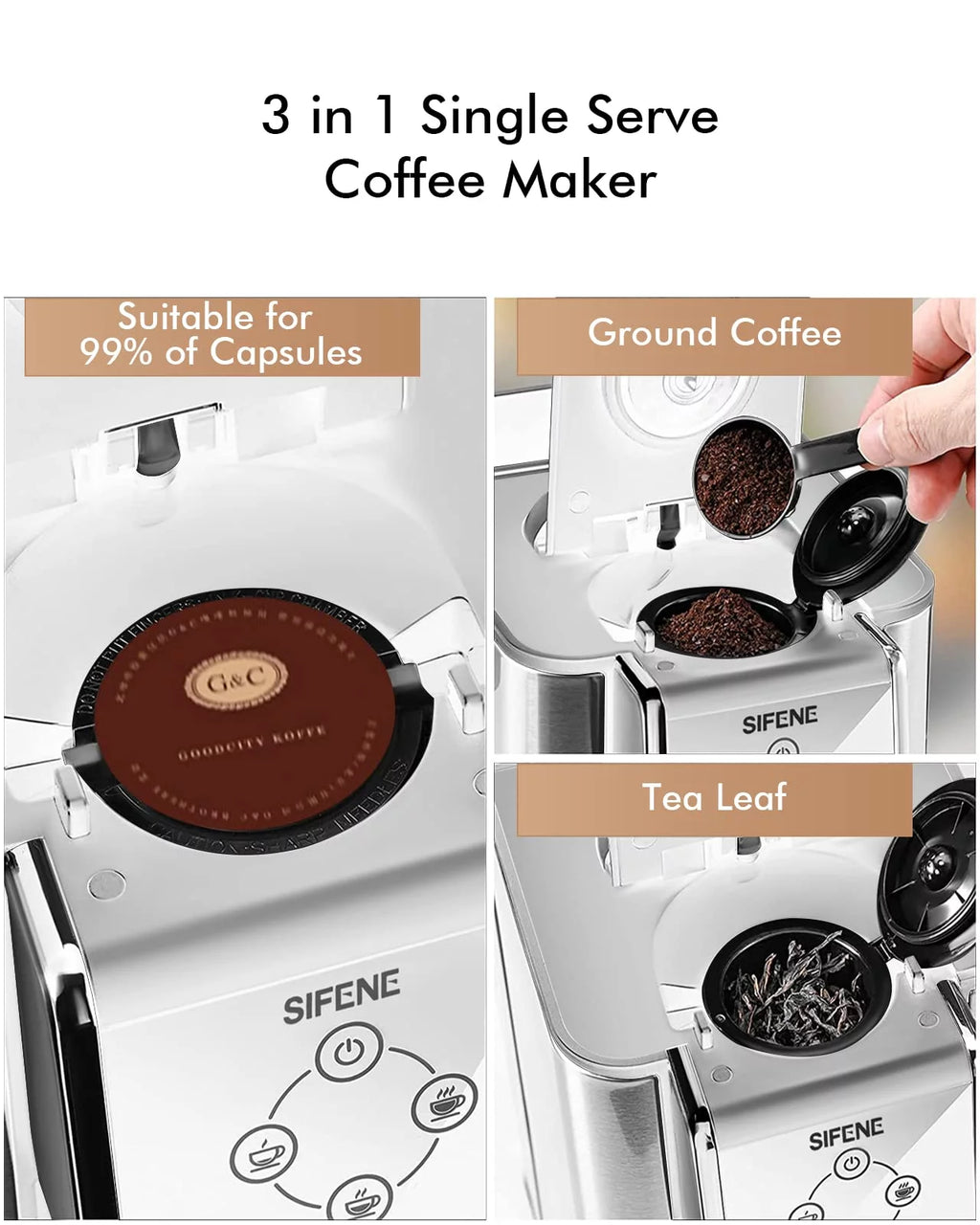 3-in-1 Single Serve Coffee Maker with 50oz Detachable Water Tank, White H22814
