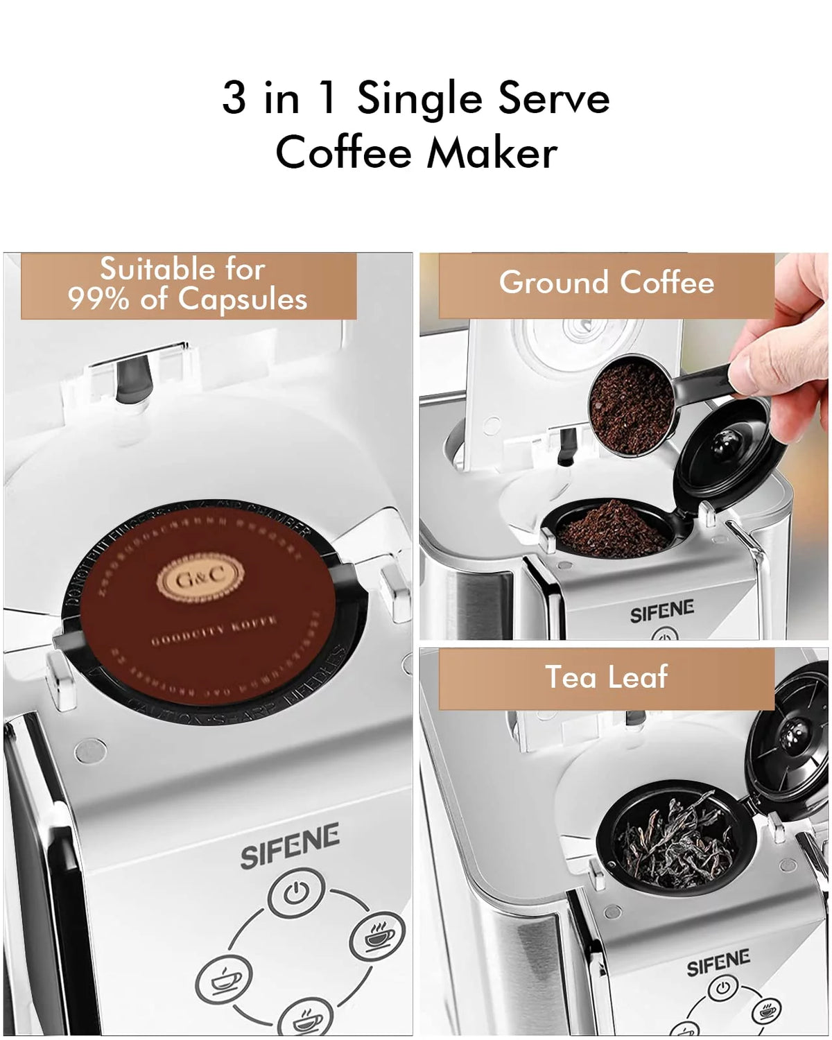 3-in-1 Single Serve Coffee Maker with 50oz Detachable Water Tank, White H22814