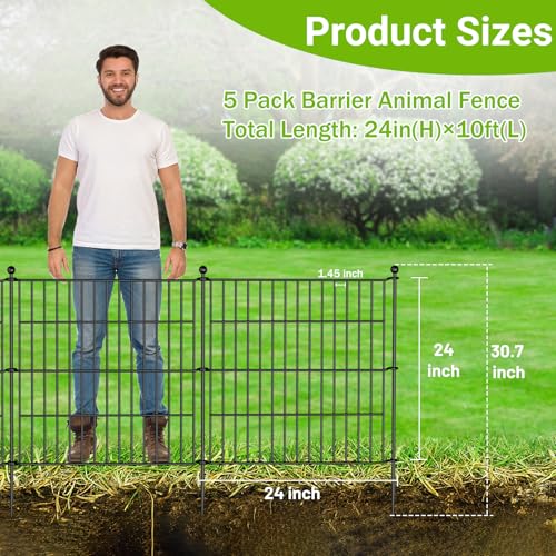 No Dig Decorative Outdoor Garden Fence with Gate, 40 in x 23.6 ft Rustproof Metal Wire Panel Y682651