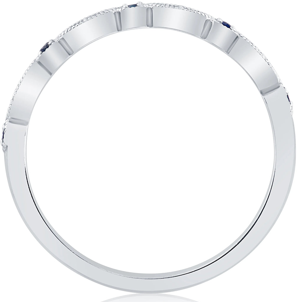 1/5 ct Blue Sapphire & Diamond Wedding Ring Stackable Band 10k White Gold Z723584