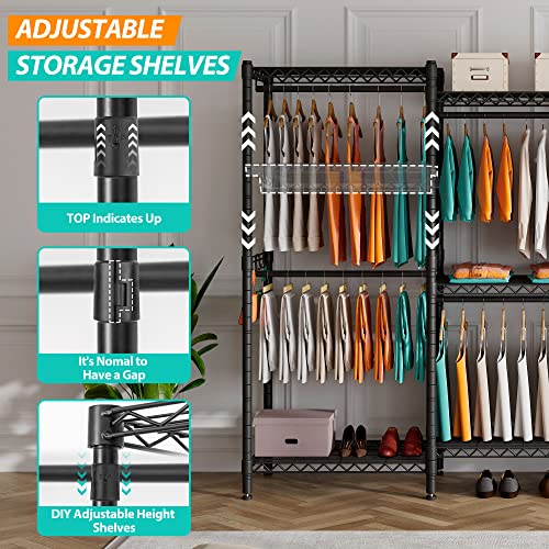 Black 5 Tiers Heavy Duty Metal Clothes Rack Q9758