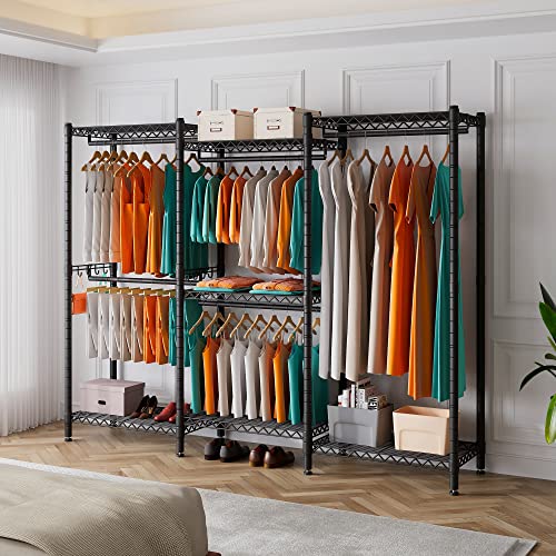 Black 5 Tiers Heavy Duty Metal Clothes Rack Q9758
