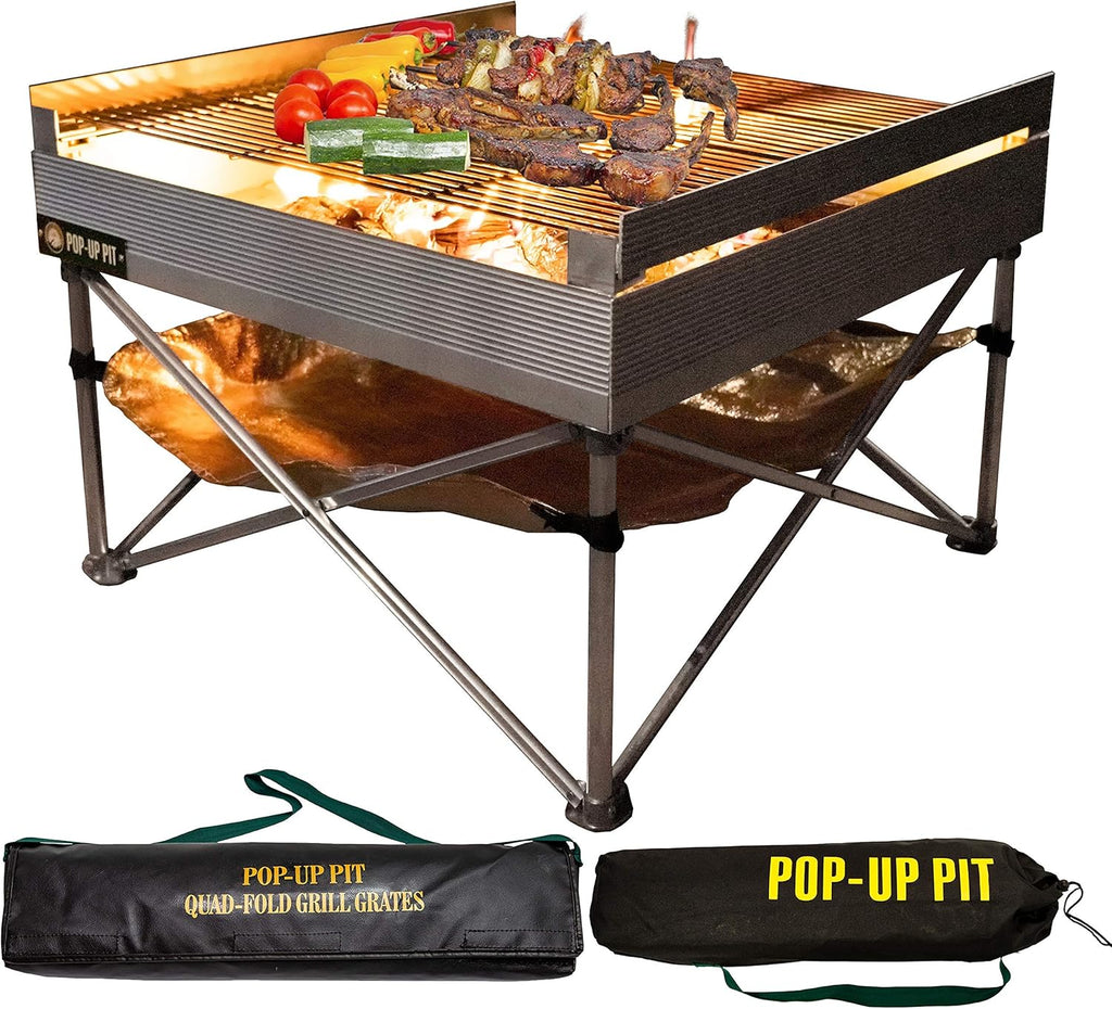 Portable Pop-Up Fire Pit and BBQ Grill with Carrying Bags I868240