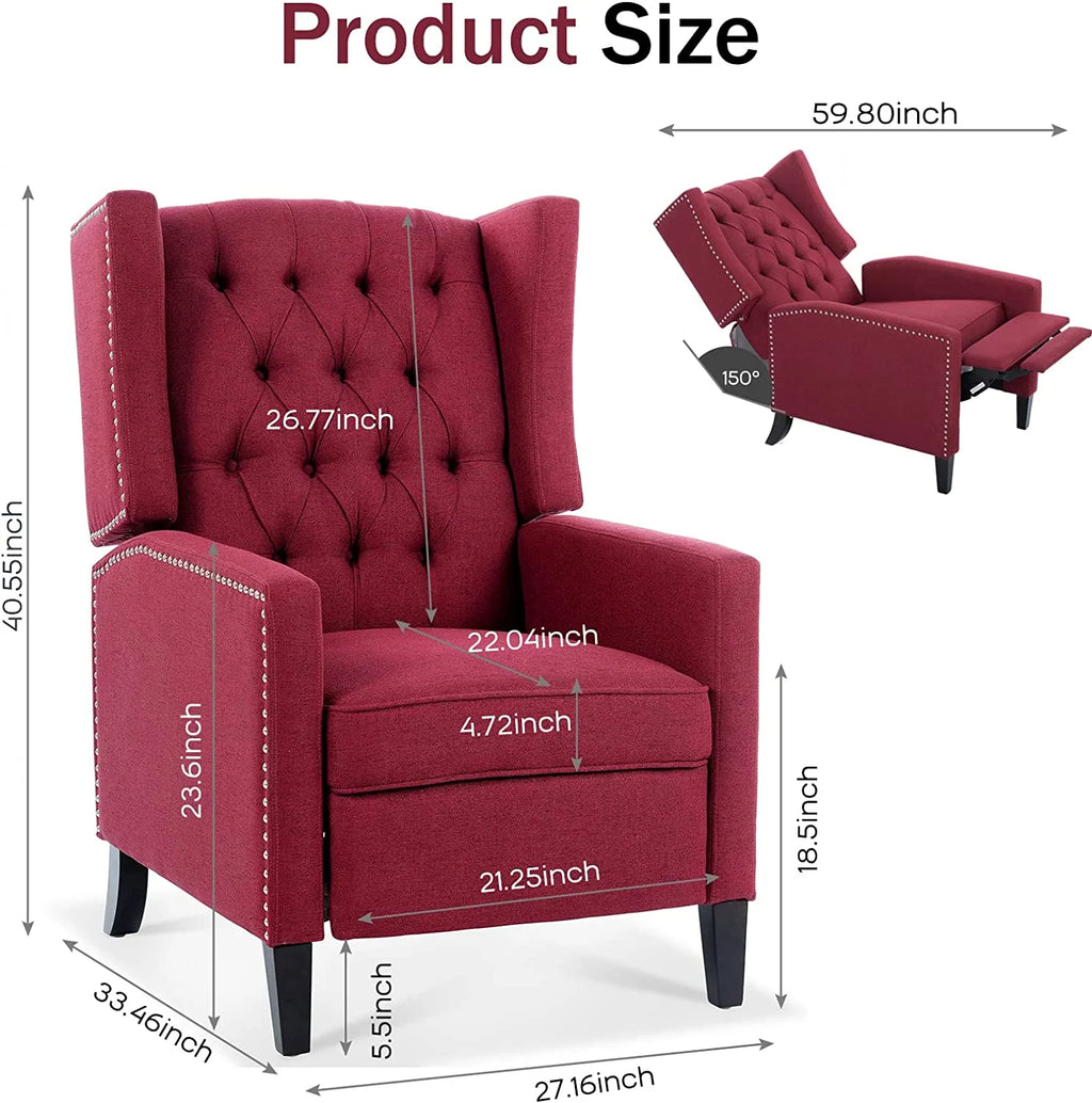 Blue Tufted Fabric Push Back Arm Recliner I947708