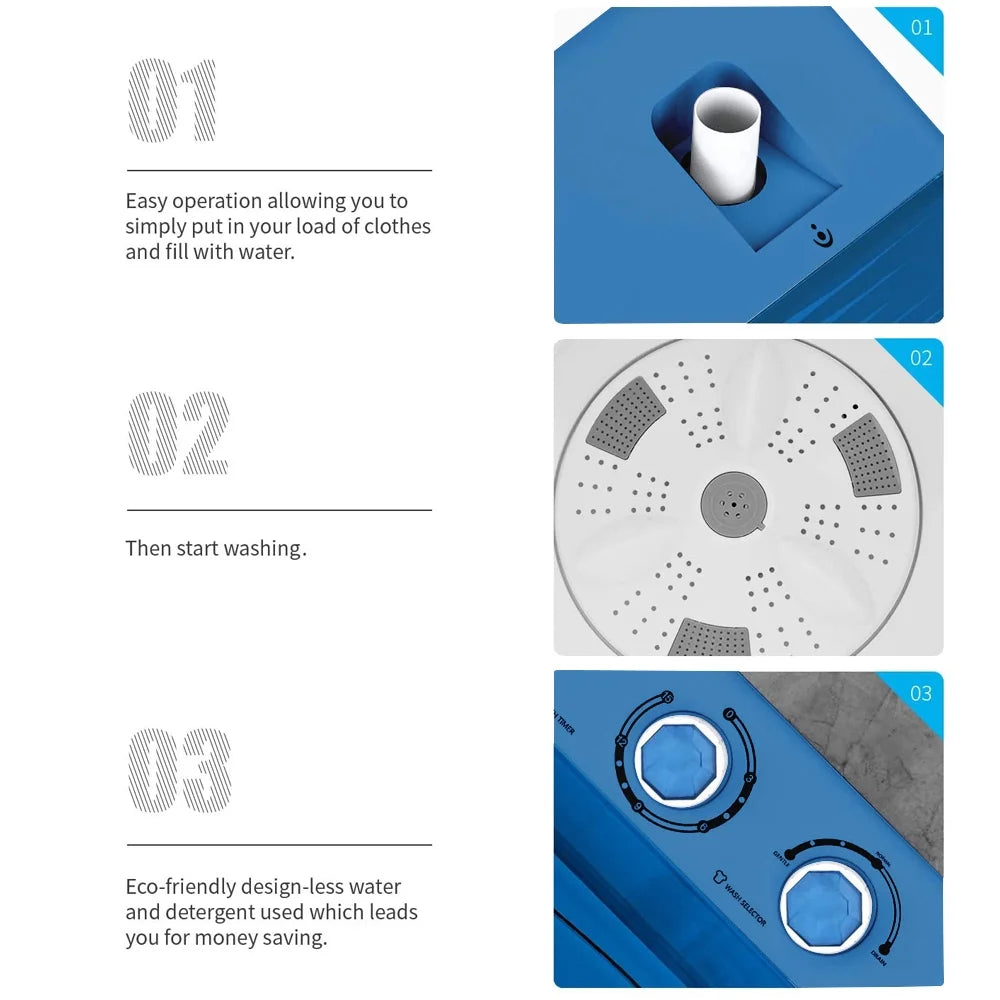 Semi-automatic Twin Tub Washing Machine with Built-in Drain Pump, 26Lbs, White&Blue W141930