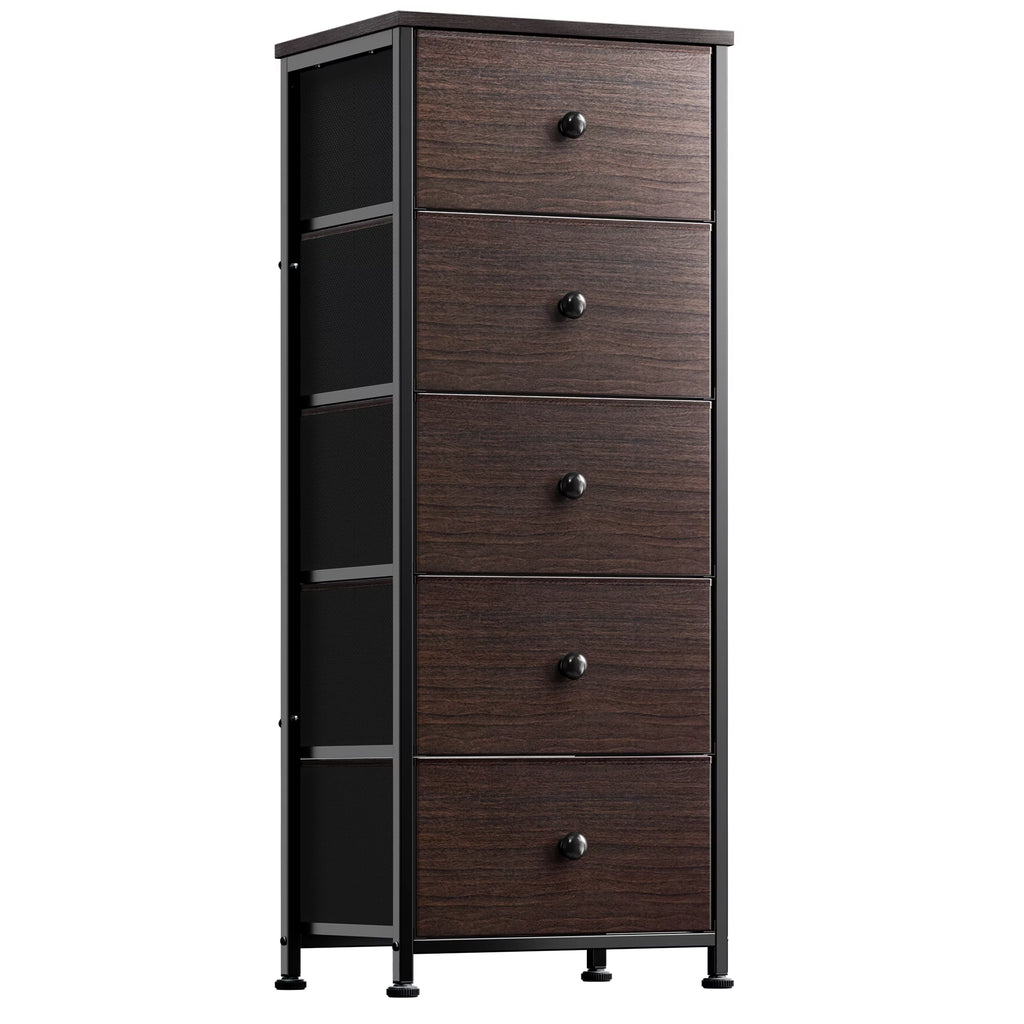 5 Drawer Faux Leather Dresser with Wooden Top J252606
