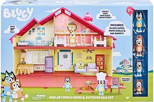 Bluey Mega Bundle Family Home & BBQ Playset, 4 Figures, 13+ Removable Furniture Pieces, Accessories A656775