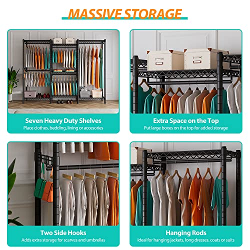 Black 5 Tiers Heavy Duty Metal Clothes Rack Q9758