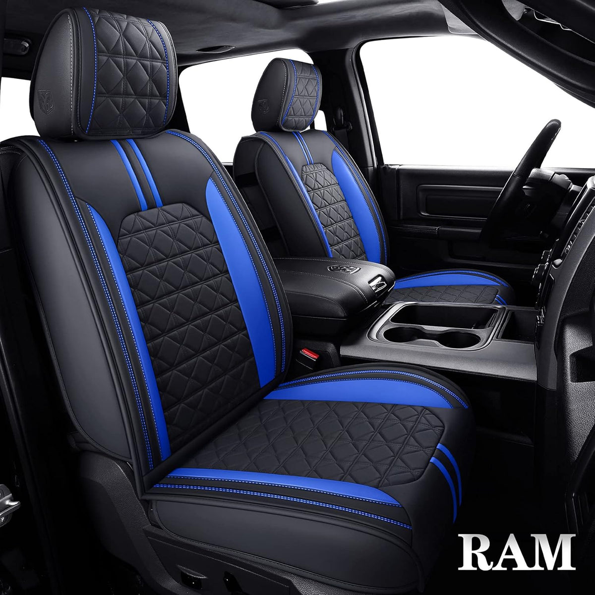 Black Faux Leather Front Seat Covers for Dodge RAM Pickup E756