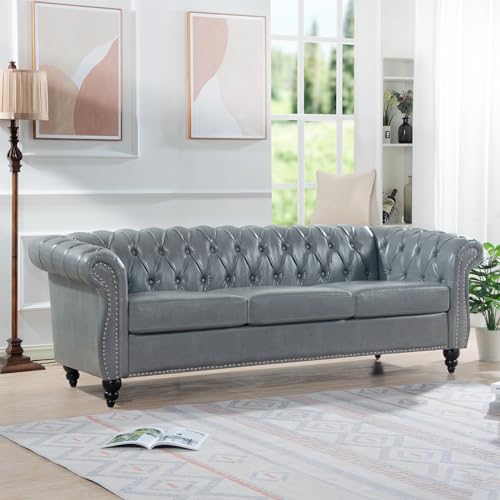 Orange 3 Seater PU Chesterfield Couch with Wooden Legs Z5407