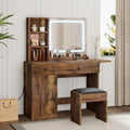 White Vanity Desk with Mirror and Lights, 2 Drawers O828642