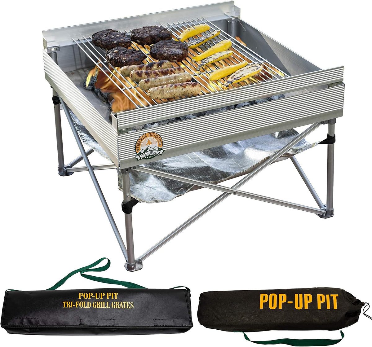 Portable Pop-Up Fire Pit and BBQ Grill with Carrying Bags I868240