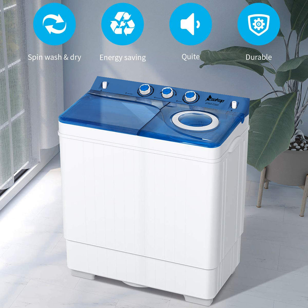 Semi-automatic Twin Tub Washing Machine with Built-in Drain Pump, 26Lbs, White&Blue W141930