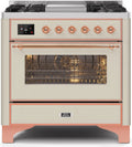 Antique White Copper Trim Dual Fuel Propane Gas Range V1589