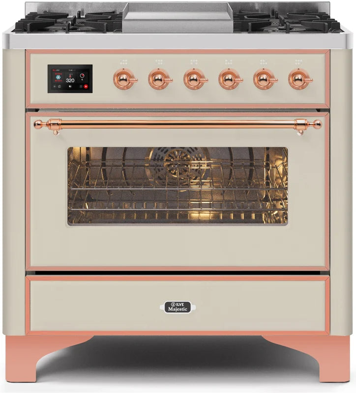 Antique White Copper Trim Dual Fuel Propane Gas Range V1589