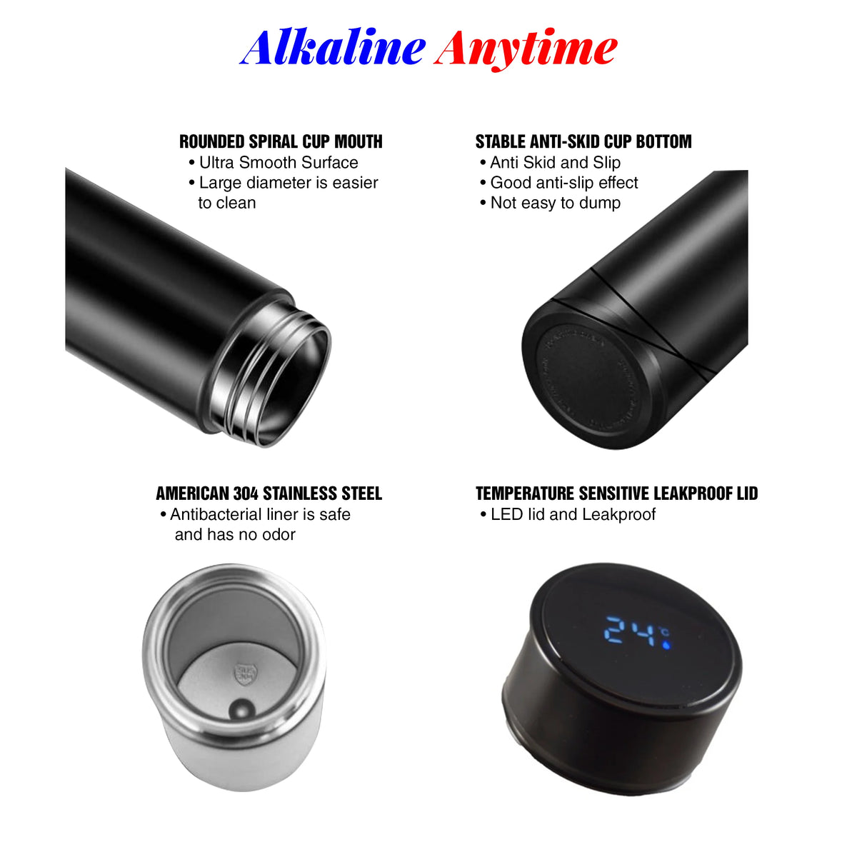 Stainless Steel Water Bottle Flask with 2 Lids F1207