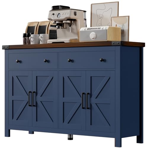 Blue Wood Buffet Cabinet with Drawers Q491