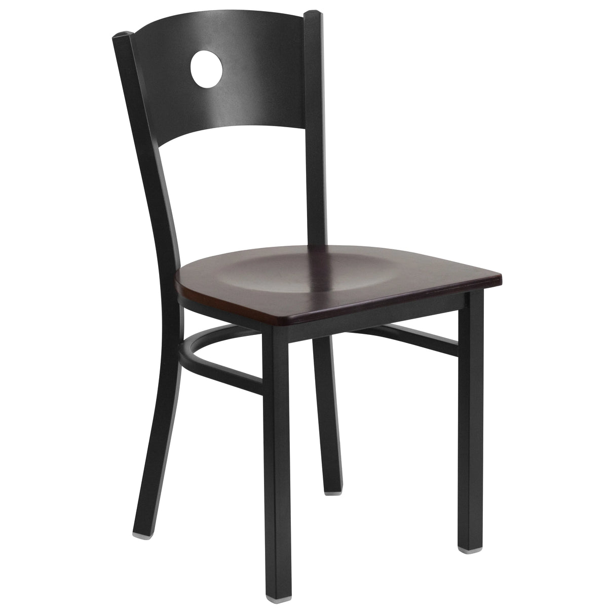 Black Circle Back Metal Restaurant Chair with Walnut Wood Seat S504717