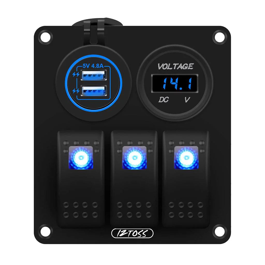 3 Gang Switch Panel with Digital Voltmeter F210866
