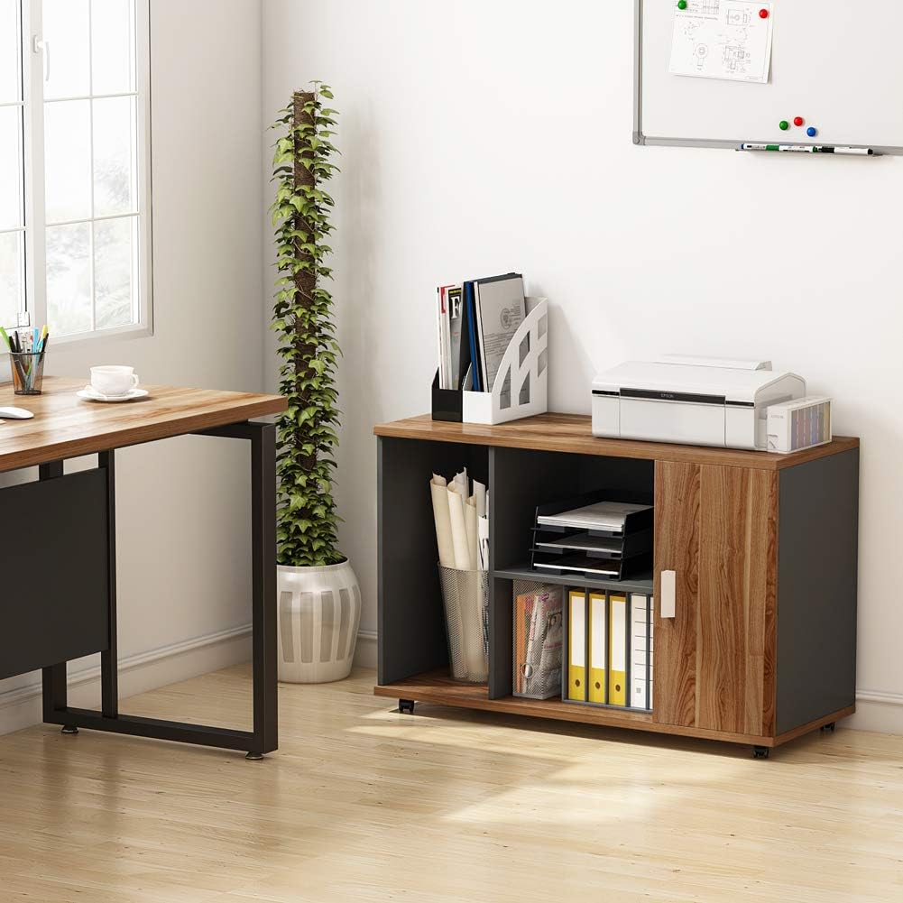 39 inches File Cabinet with Wheels and Doors, Dark Walnut F507917