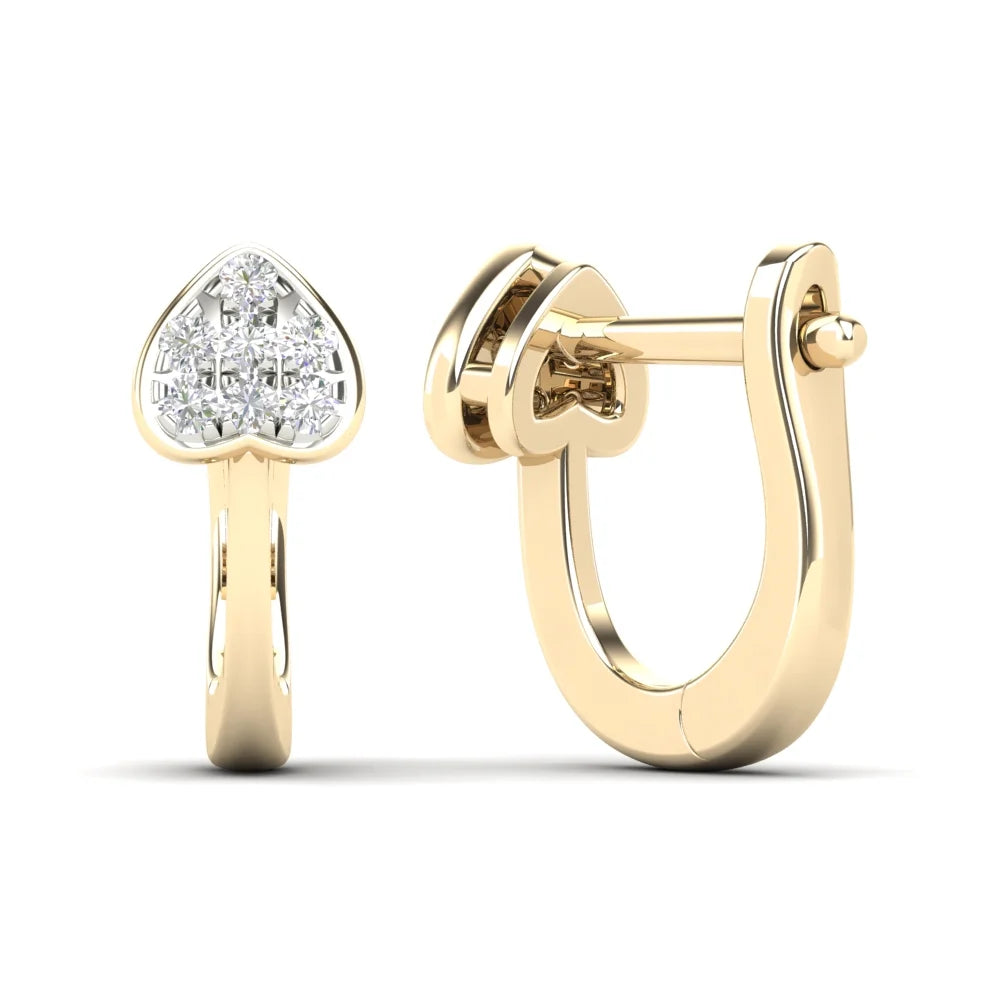 10K Yellow Gold Diamond Petite Heart Hoop Earrings W232