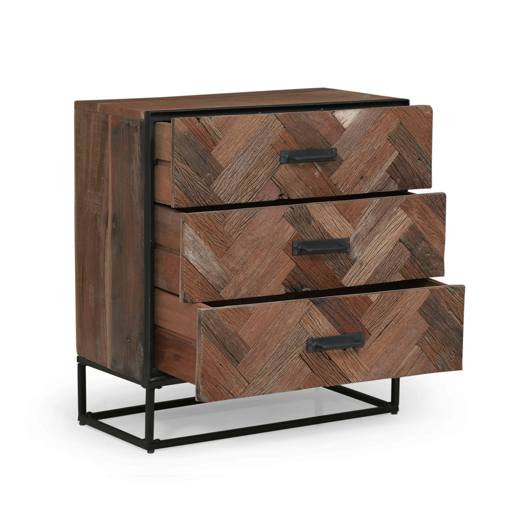 Handcrafted Boho Wood 3 Drawer Cabinet J5954