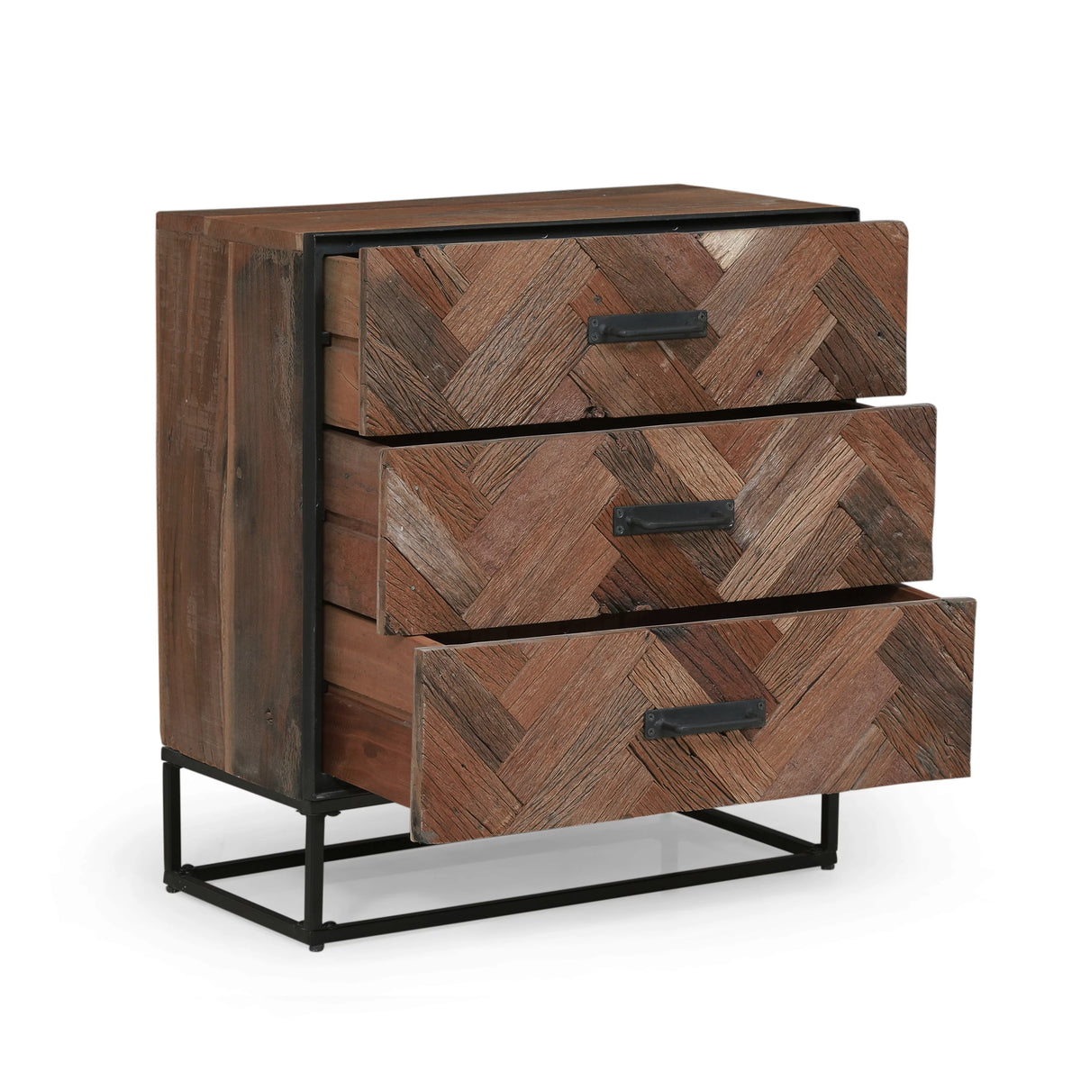 Handcrafted Boho Wood 3 Drawer Cabinet J5954