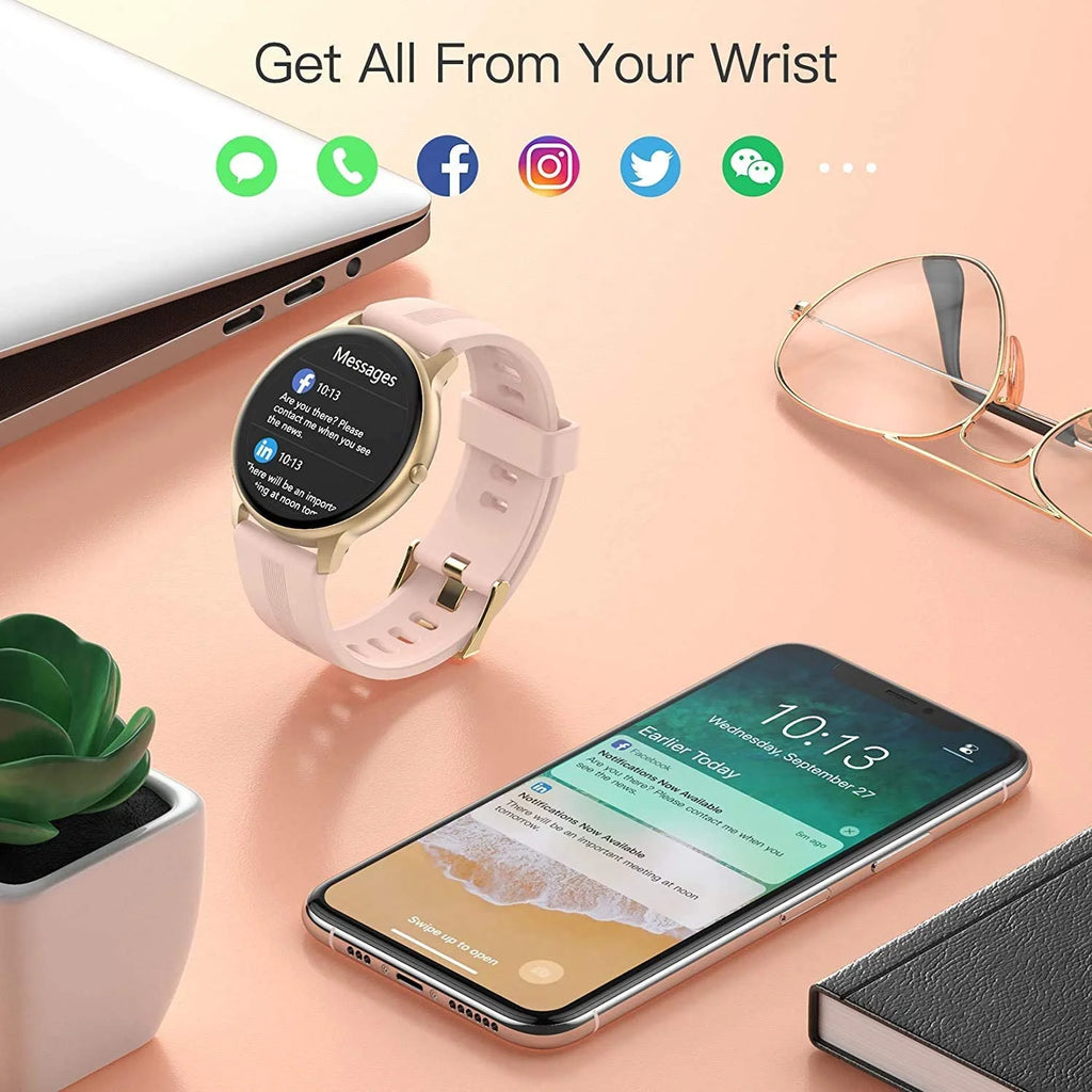 Smart Watch 1.3'' Full Touch Fitness Tracker IP68 Waterproof Bluetooth Round Sports Smartwatch with Heart Rate Monitor W927555
