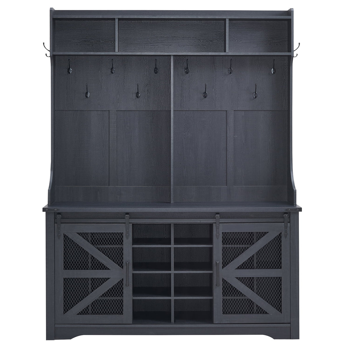 77" High Entryway Bench with Sliding Barn Door and 20 Shoe Cubbies V286648