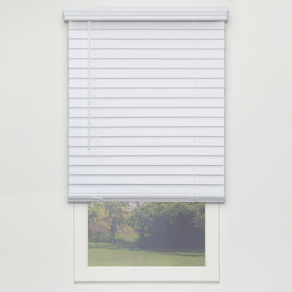 White Cordless PVC Faux Wood Blind 71 in. W x 72 in. L D342373