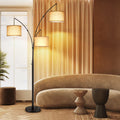 Black Arc Floor Lamp with Linen Lamp Shade A5475