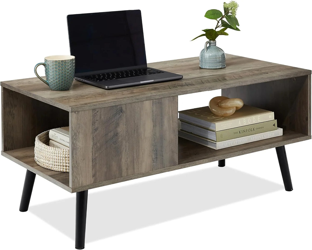 Wooden Mid-Century Modern Coffee Table with Open Storage Shelf H93286