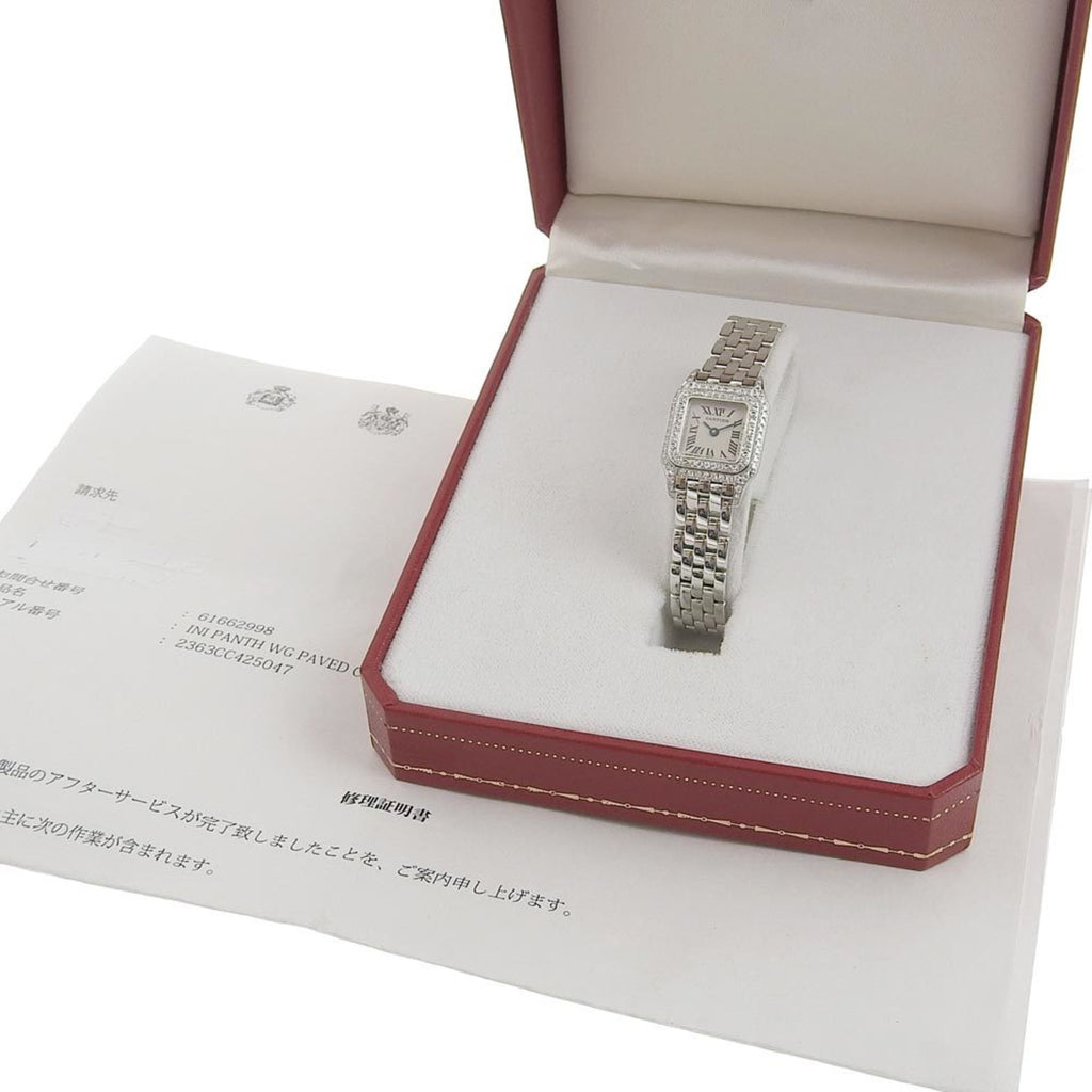 Pre-Owned Mini Panthère Diamond Bezel K18 White Gold Quartz Analog Display Silver Dial Watch S840143