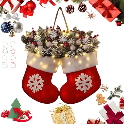 Christmas Mitten Wreath with 120 LED Lights and Timer H6041
